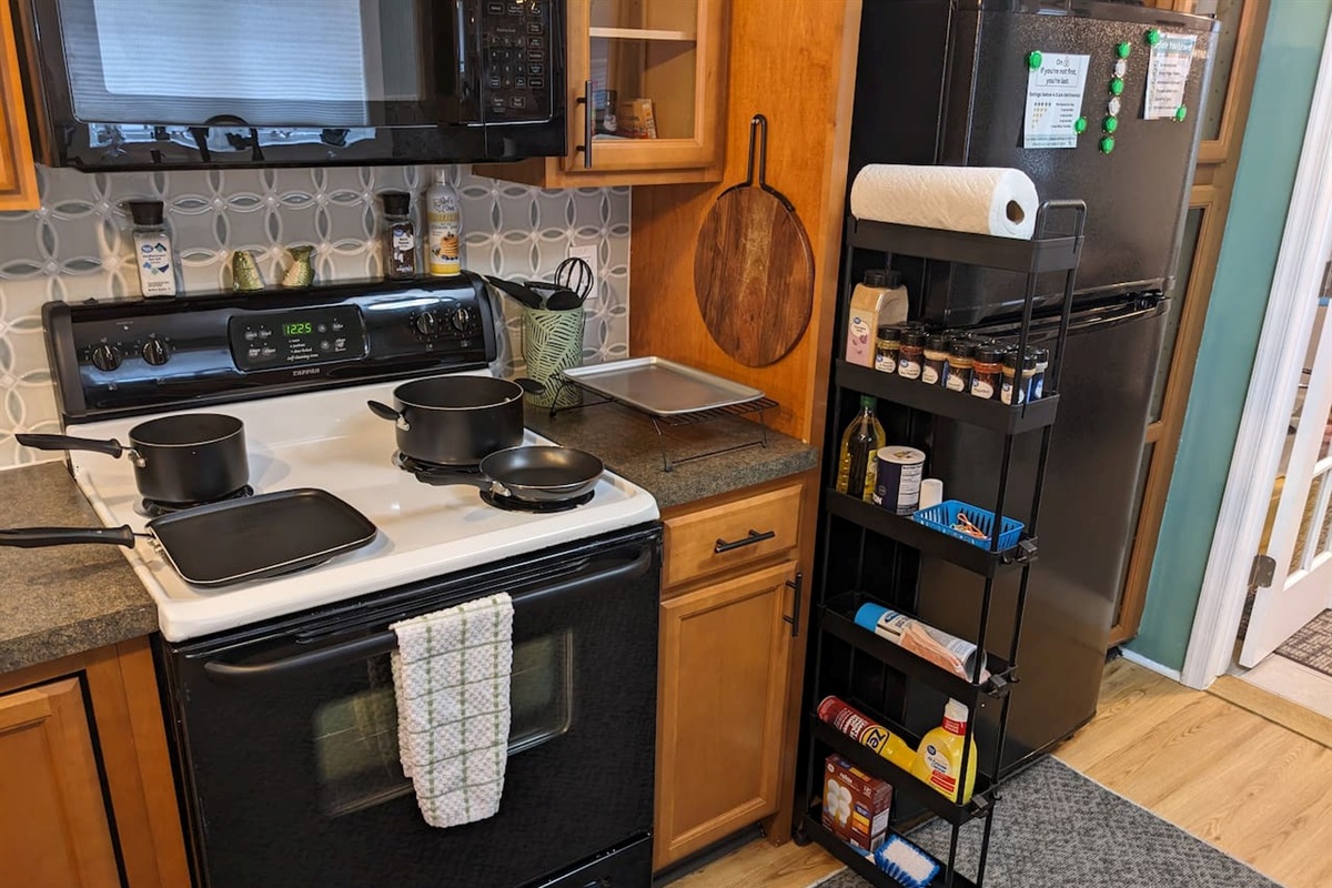 Why eat out when you can cook in? All the cookware/bakeware you could ever need + dozens of spices for a family dinner around the table!