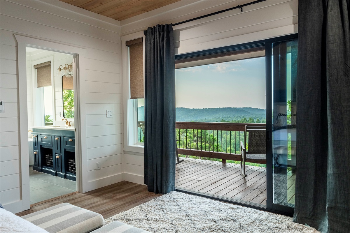 Private bedroom balcony access with beautiful mountain and forest views