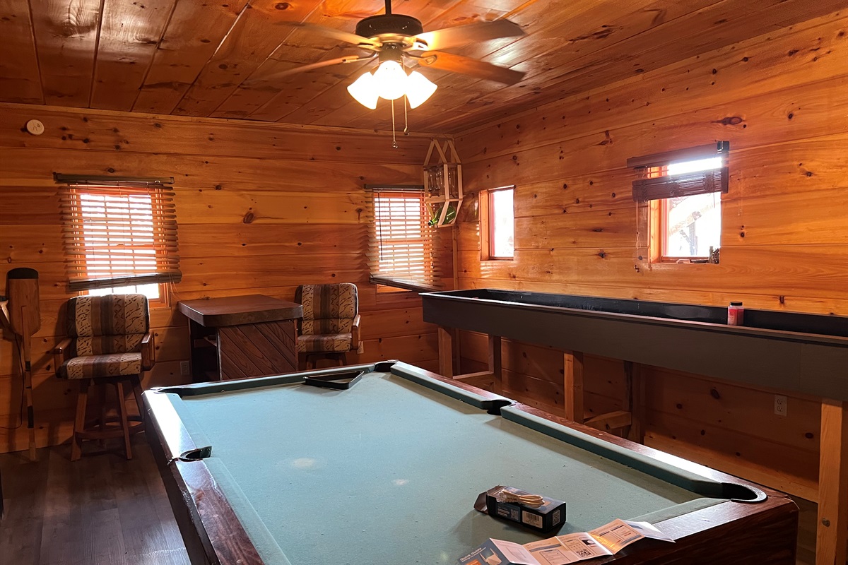 Pool table and shuffle board for fun!