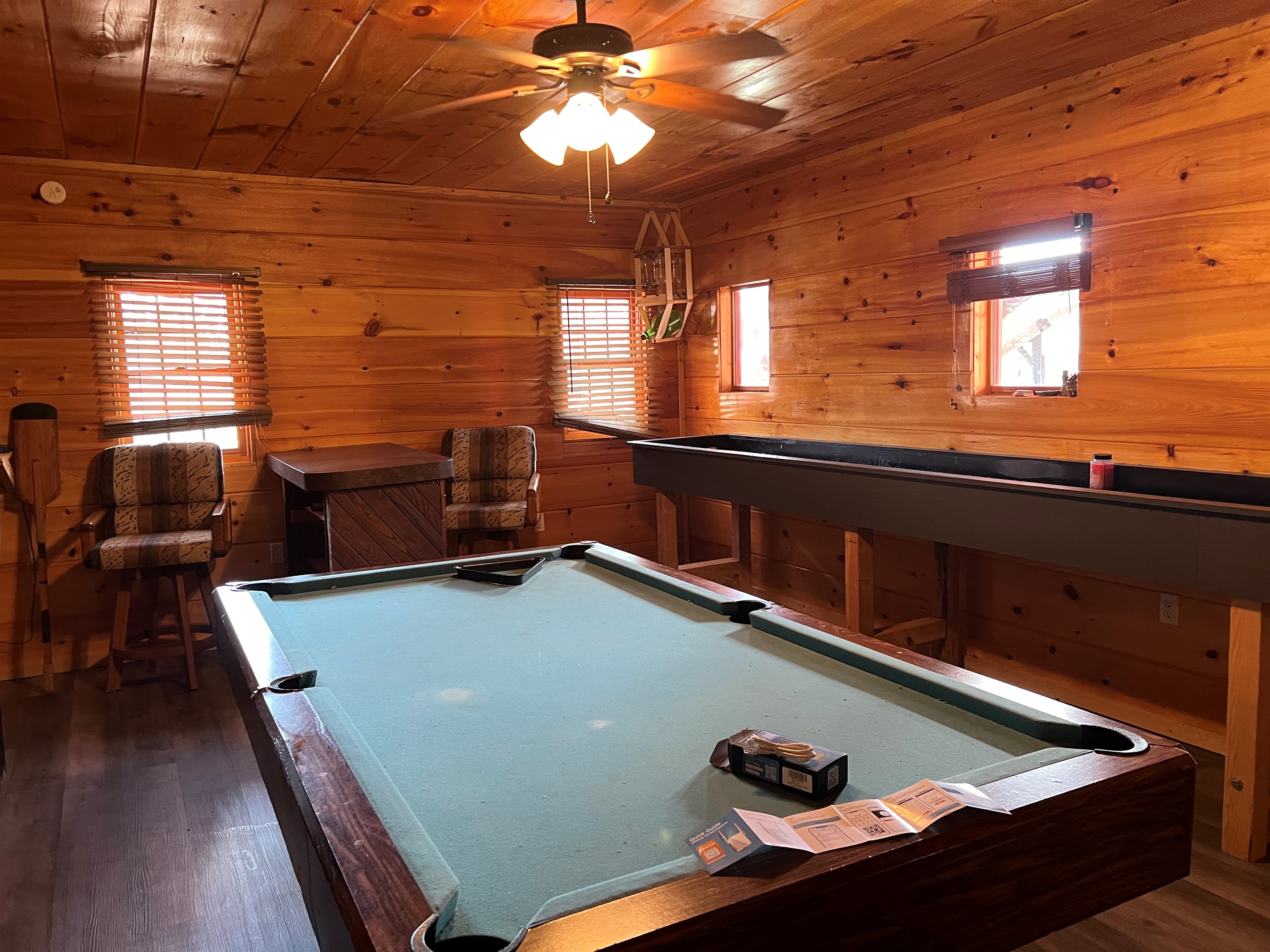 Pool table and shuffle board for fun!