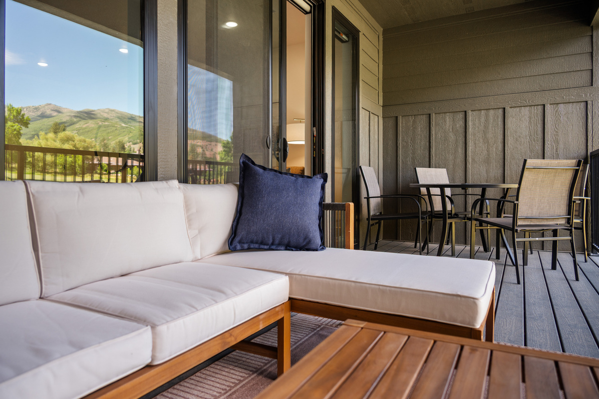 Comfortable outdoor seating with front-row views of Ogden Valley.