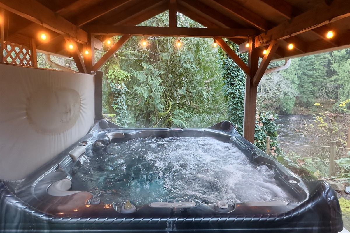 Soak the stress away in the hot tub overlooking the Salmon River.  