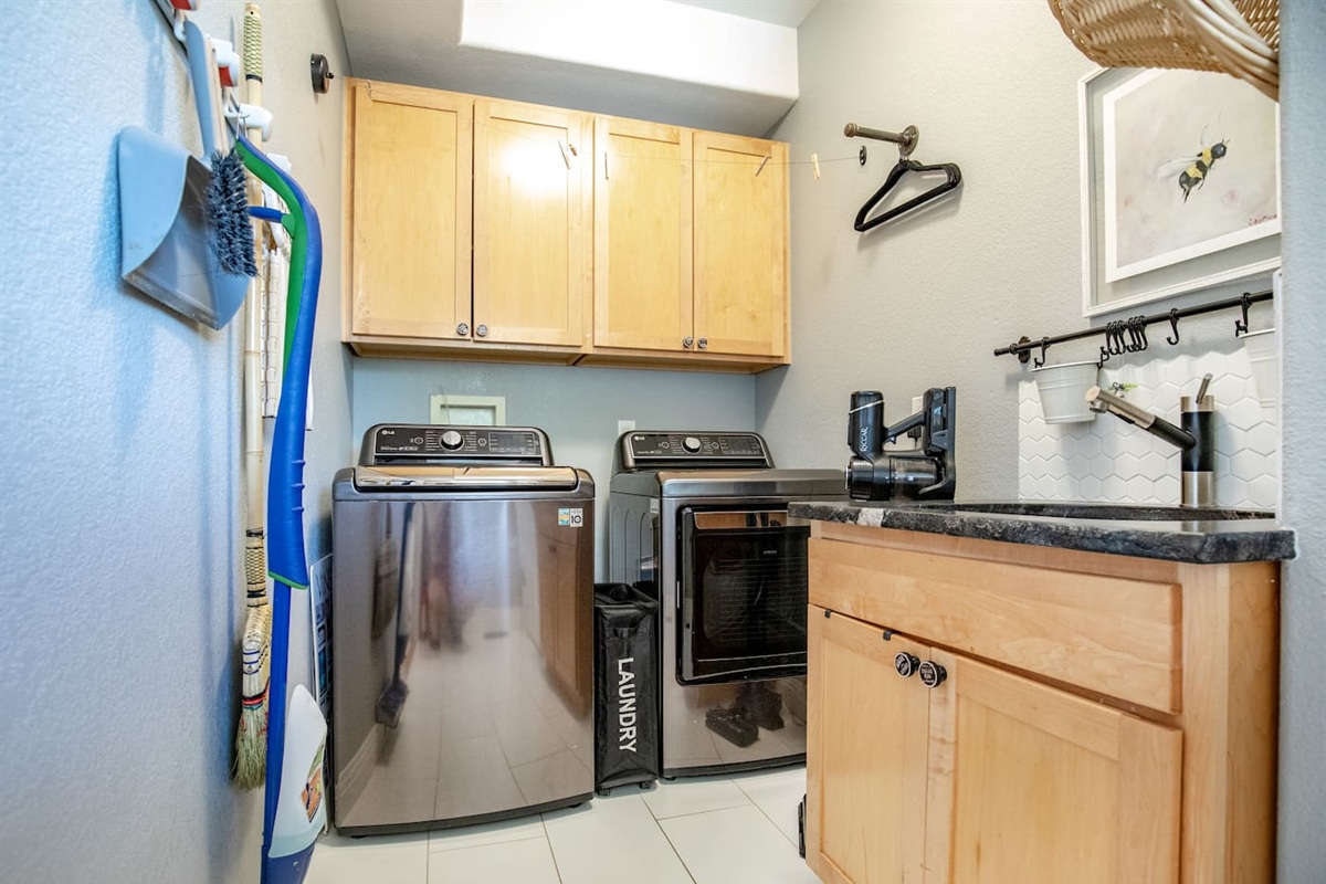 On the first level we have a laundry room with everything you need to clean up and wash clothes for the next adventure or event!