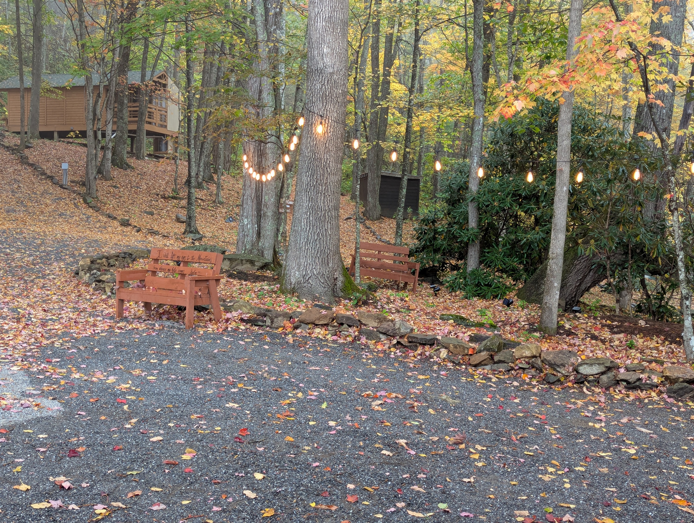 Outside your cabin is a propane grill and picnic table