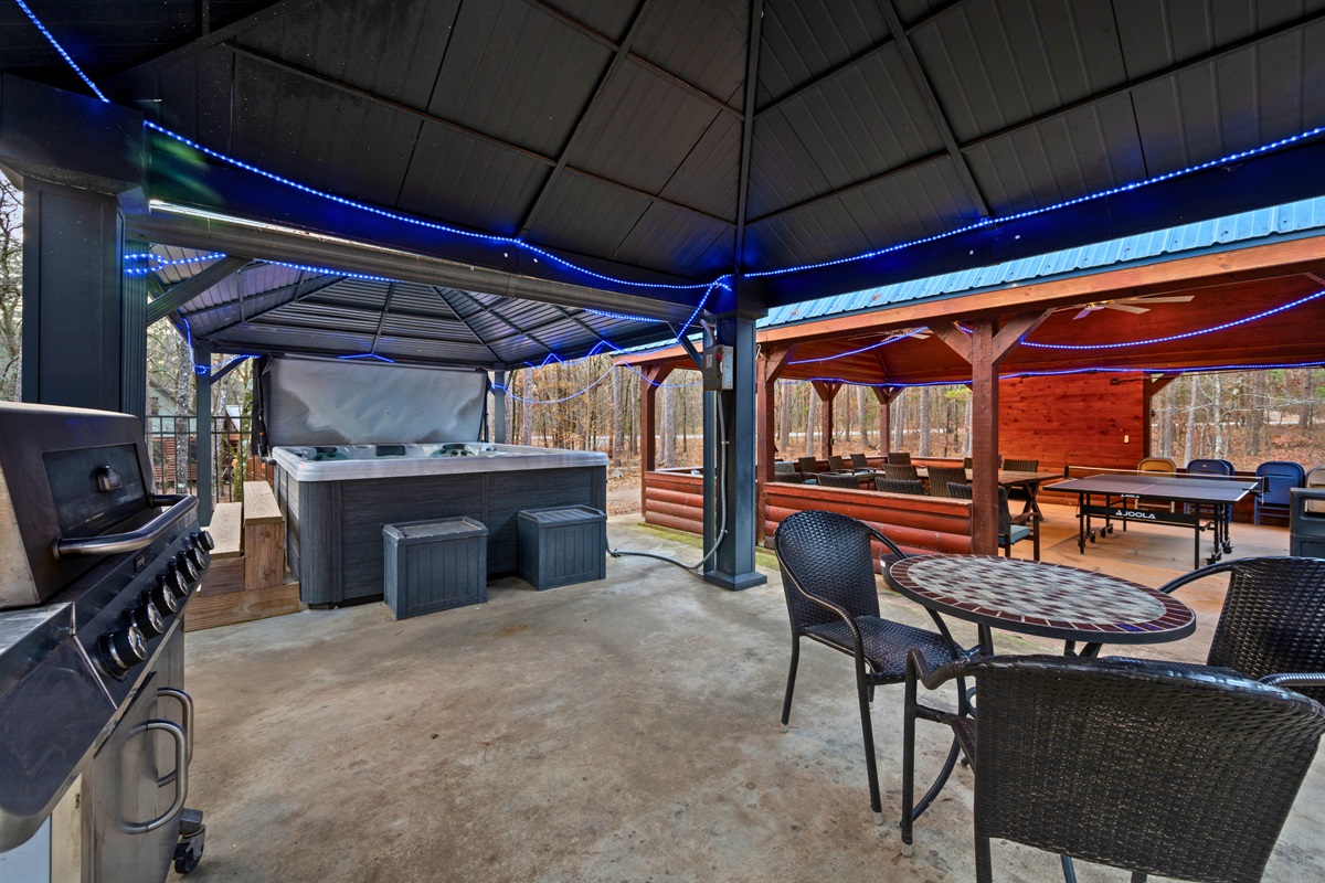 Sheltered and private, the hot tub area feels tucked away and peaceful, making it a favorite spot for relaxing any time of day.