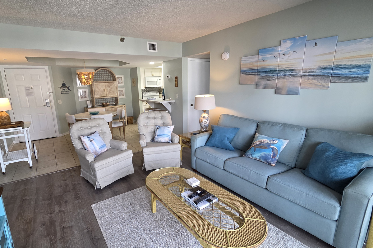 Family room with sleeper sofa.