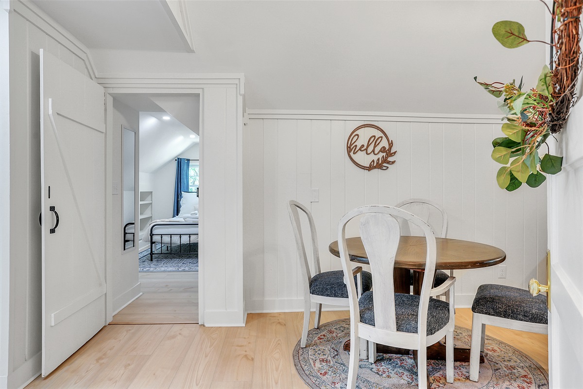 A cozy spot for shared meals, morning coffee, or a quiet evening of board games and conversation.