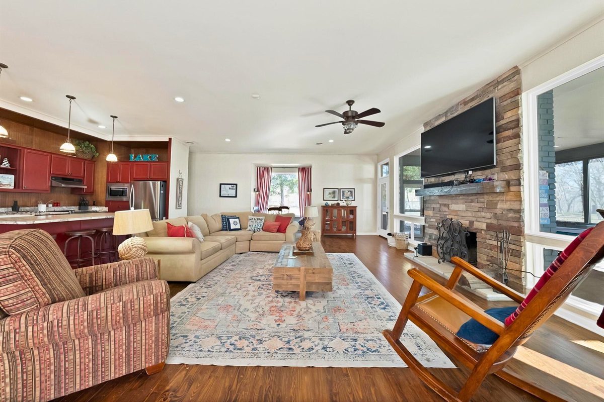 Cozy seating, lots of natural light, and a great spot to gather after a day outside.