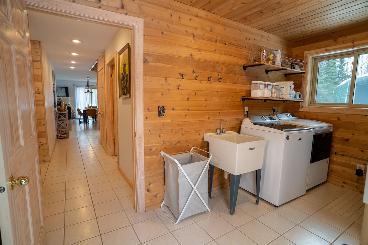 The home comes with a full-size washer, dryer and laundry tub.  