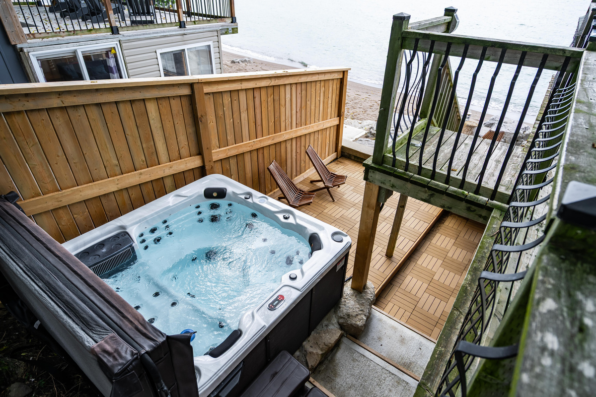 Private hot tub on a secluded wooden deck