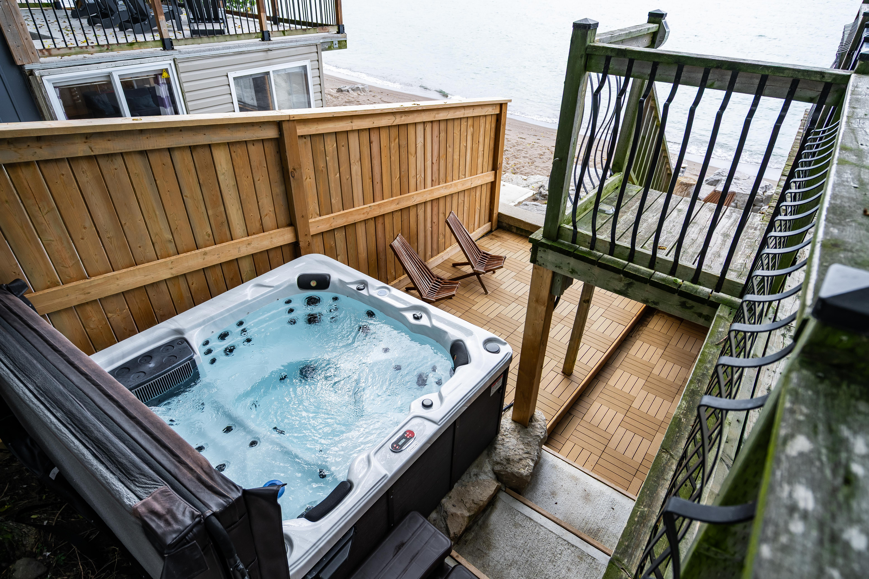 Private hot tub on a secluded wooden deck