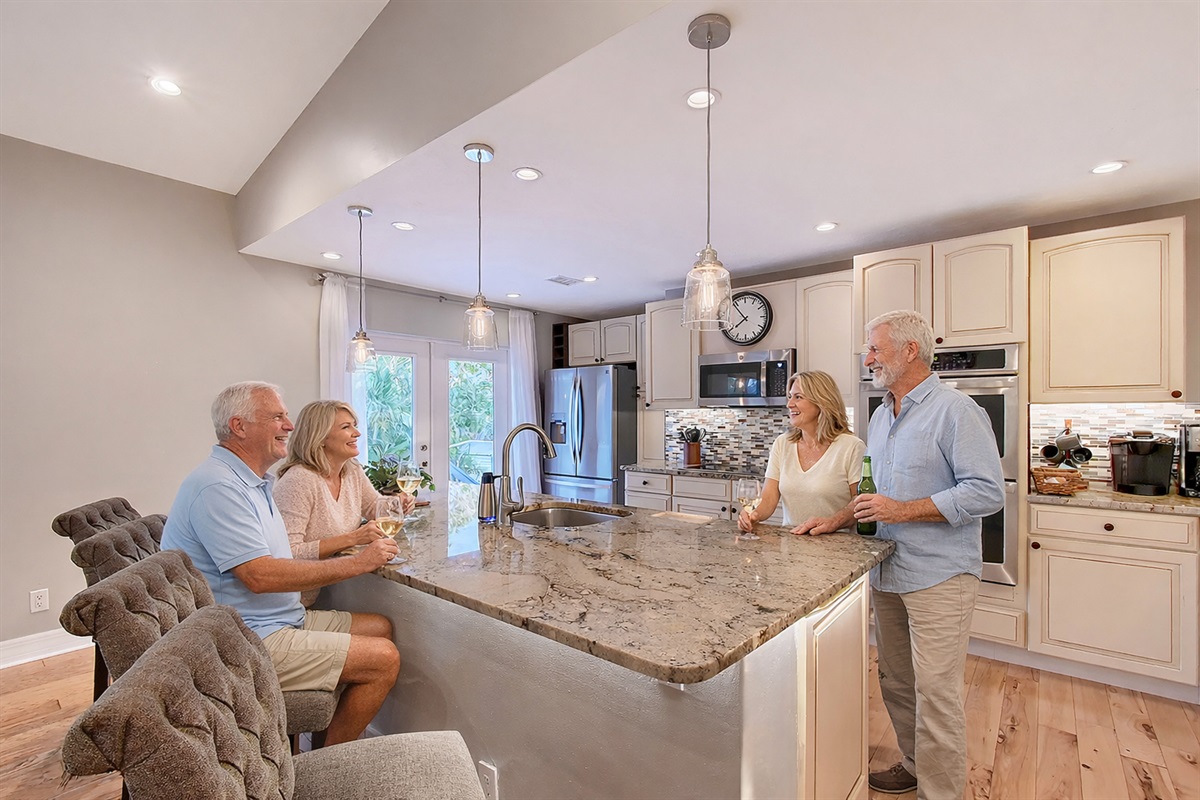 Gather around this kitchen for a glass of wine and dinner with friends