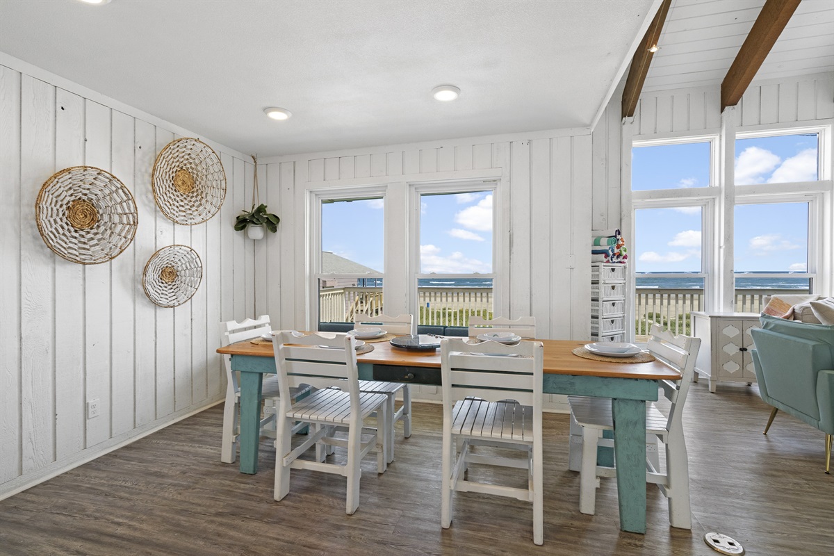 The dining room is perfect for taking in the unparalleled views of the gulf while enjoying your morning coffee.