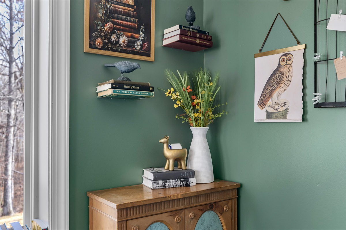 Custom book-themed decor.