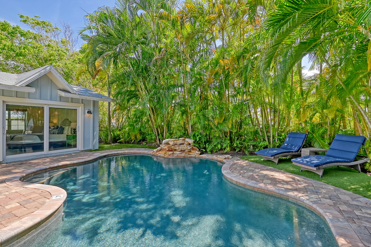 The heated pool is kept at maximum temp during winter months.