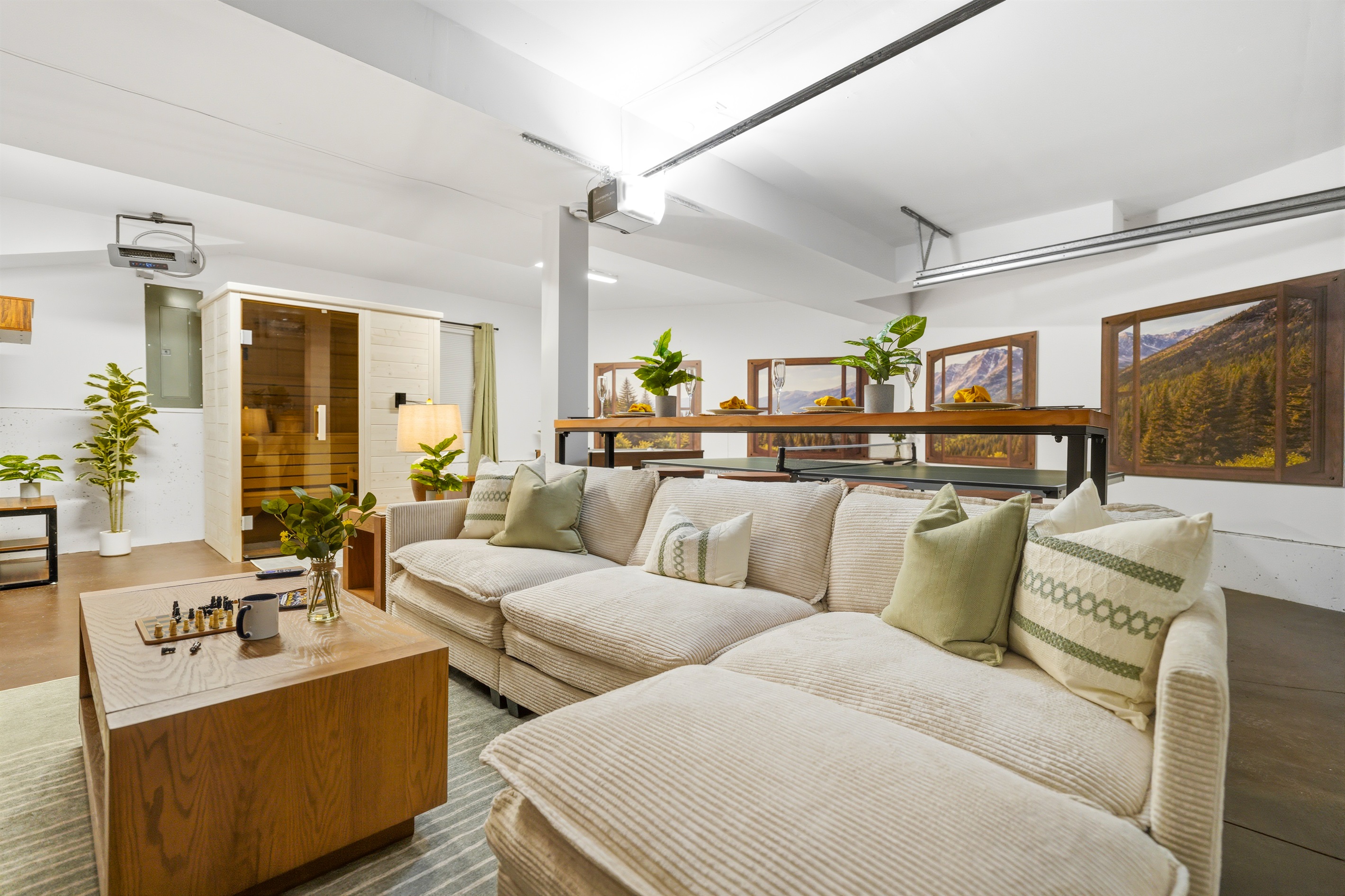 Just off the basement bunk space is your own private mountain lounge—relax, play, and unwind all in one incredible space.