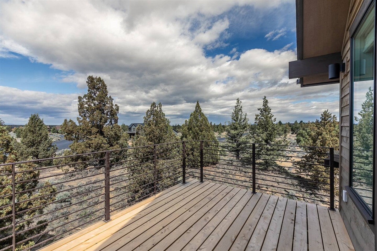 Deck with mountain views on clear days.