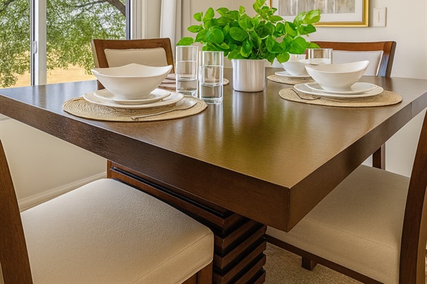 Cozy and colorful dining space with comfortable chairs and contemporary wall art.