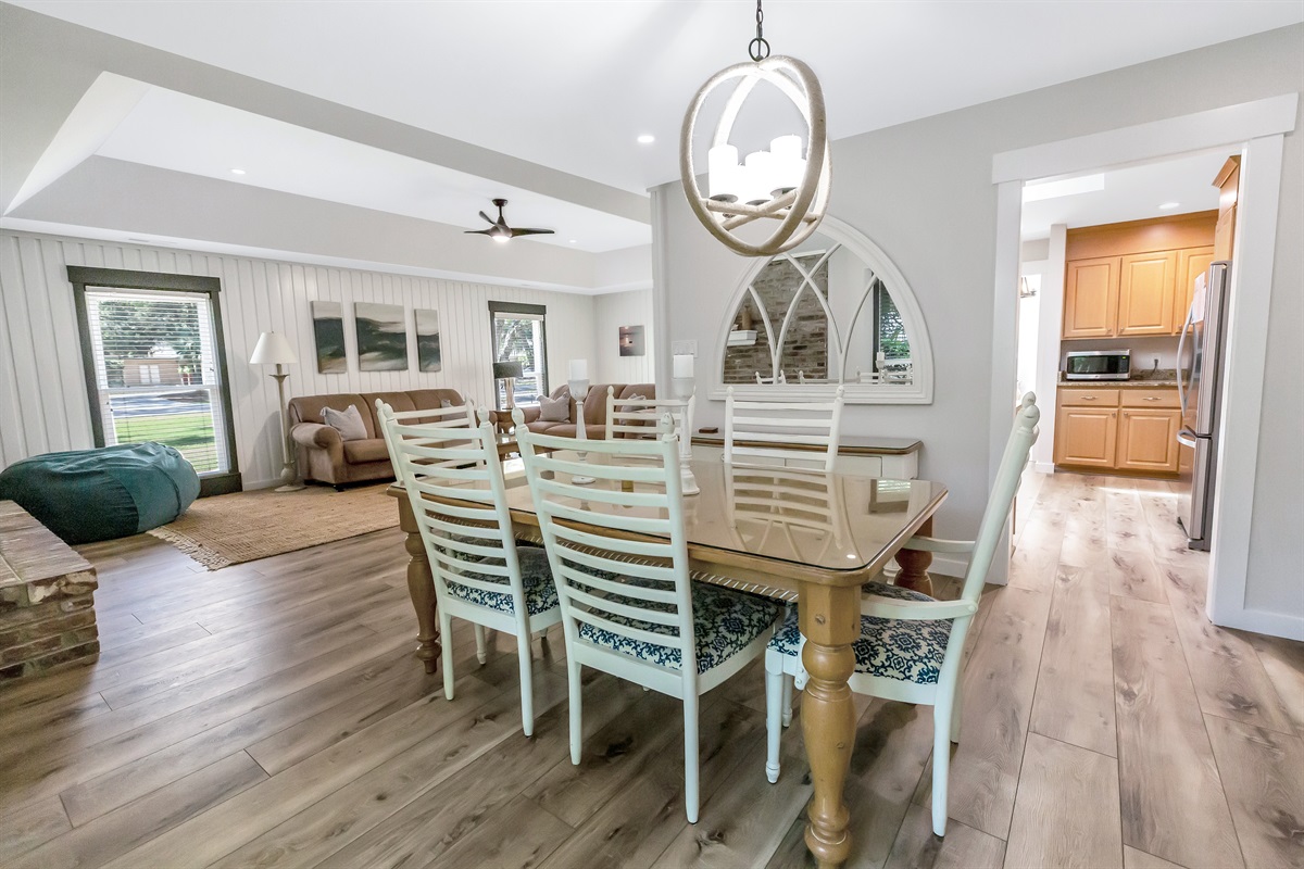 View to kitchen and family room