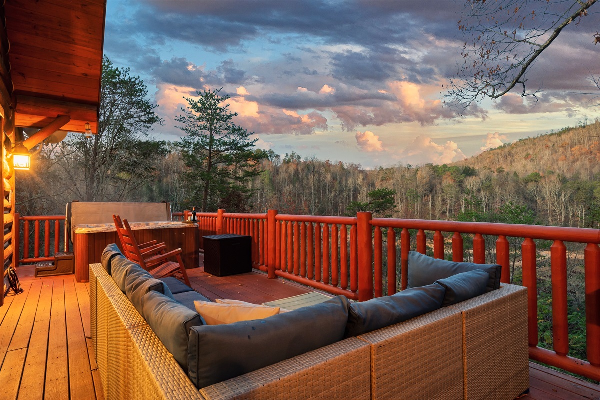 Watch the sun set over the ridge on the deck