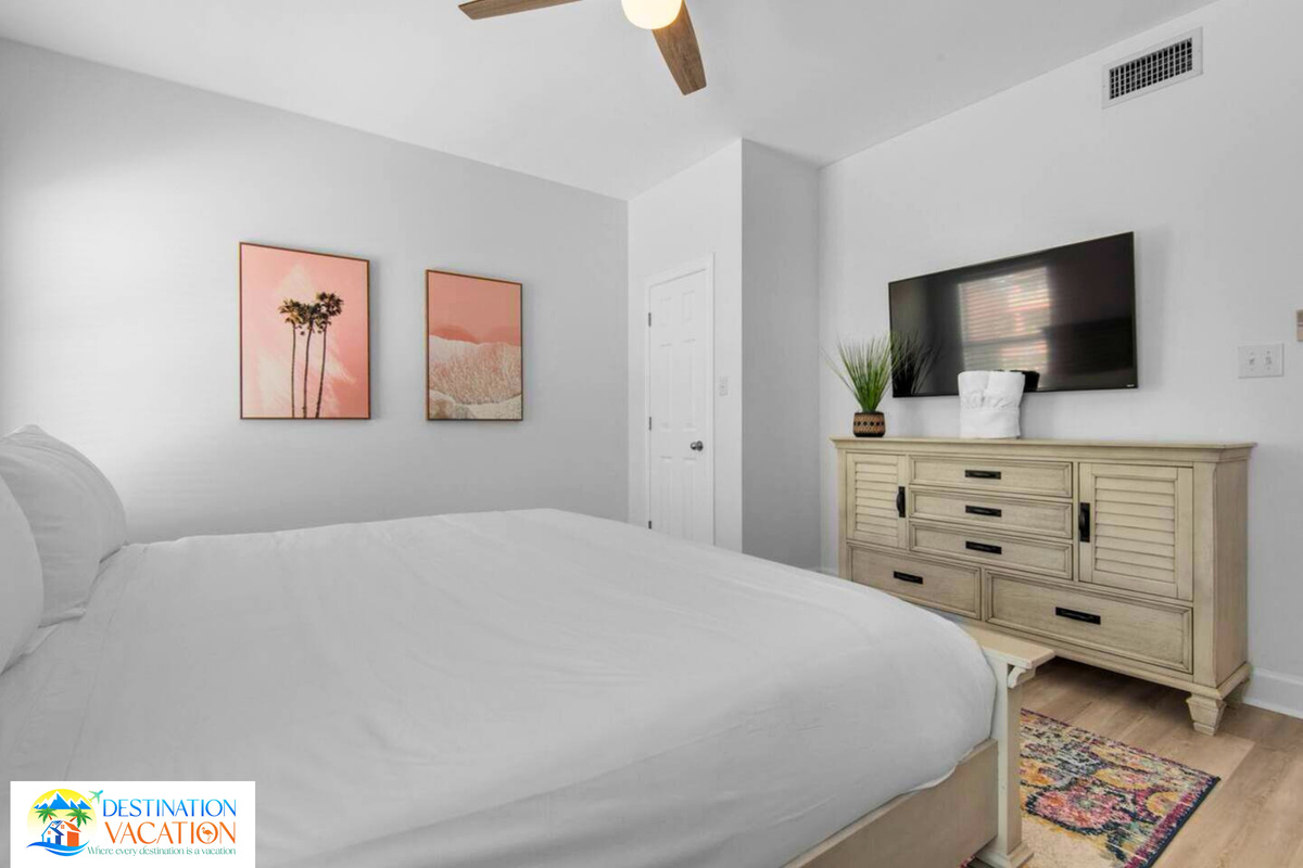 A bright bedroom designed for effortless relaxation.