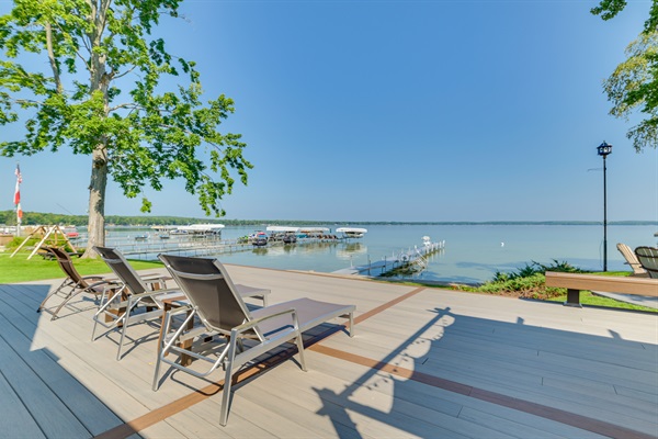 View from deck with lounge chairs