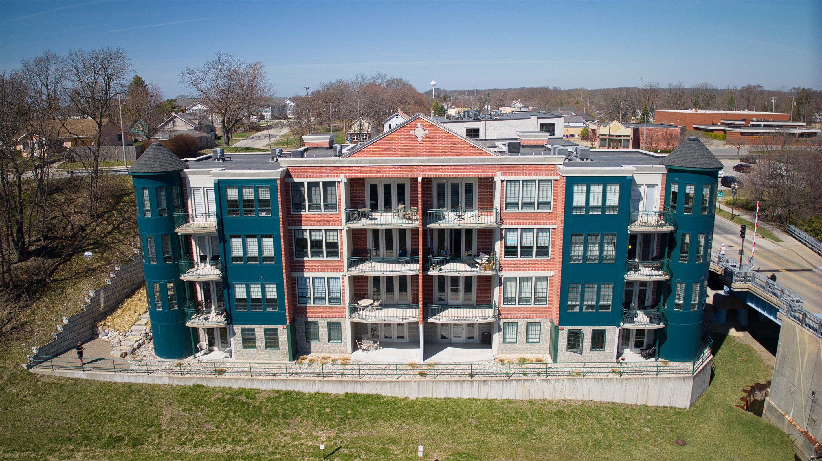 Your condo is in this building on the river and near everything