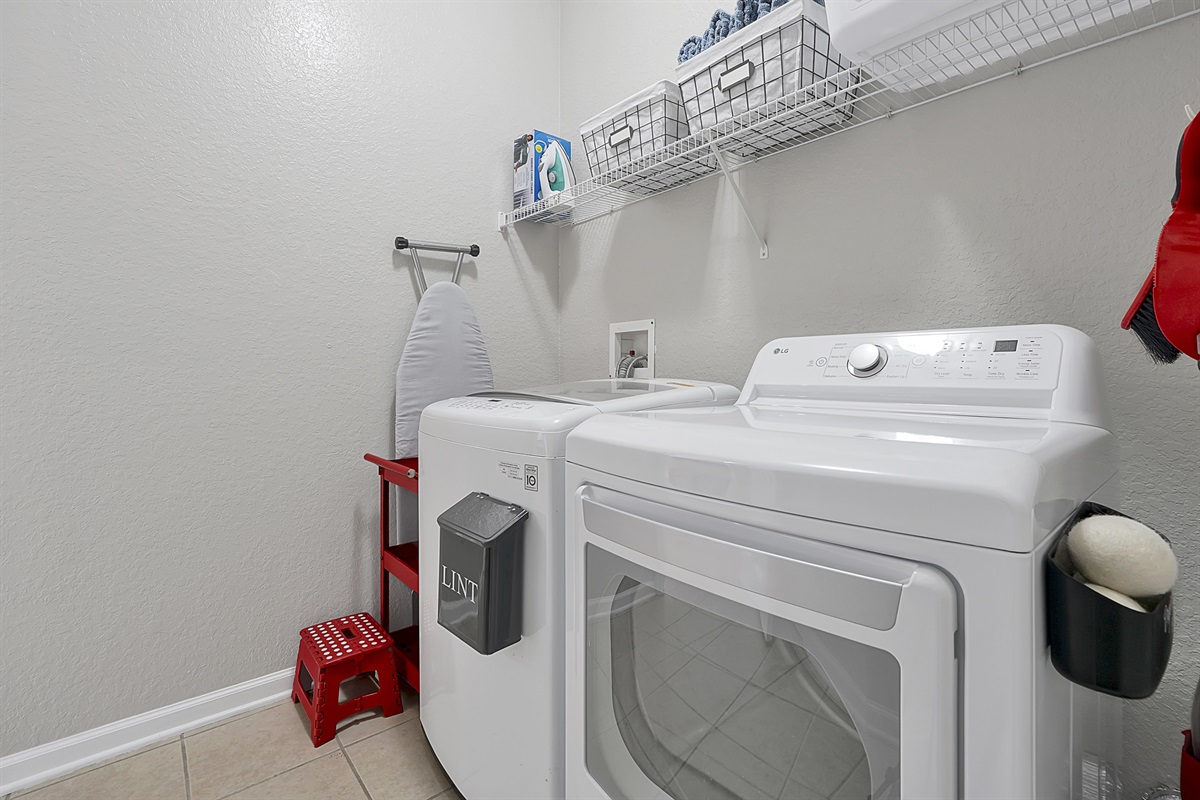 Enjoy the conveniences of home with a full sized washer and dryer. For your laundering needs, an iron and ironing board and wool dryer balls are also provided. In case of spills, brooms, dust pans, and specific spill rags and towels are provided. 