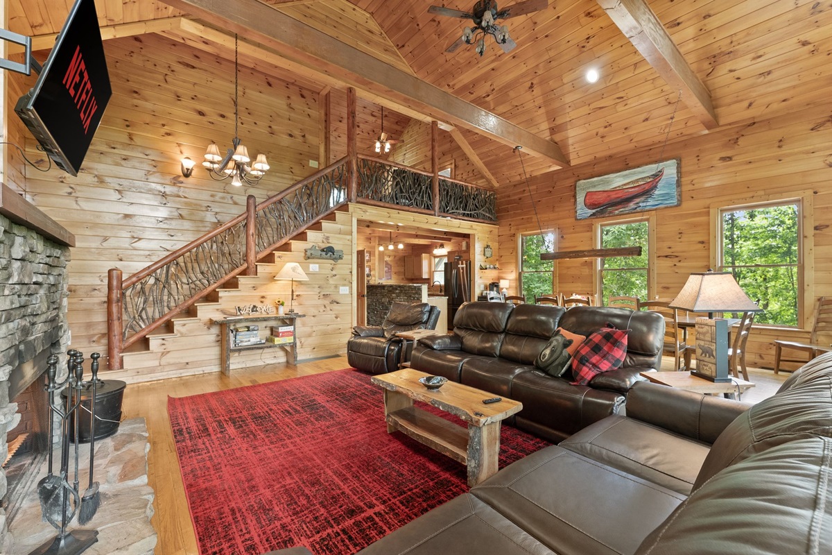 Spacious living room designed for gathering and relaxing together.
