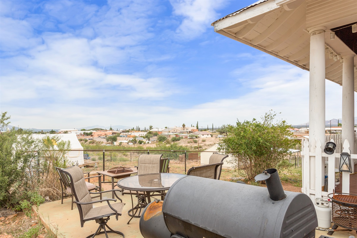 Views of Tombstone as well as grill and outdoor dining area.