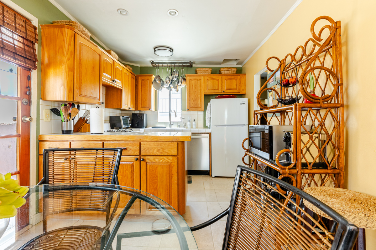 Kitchen is fully stocked with all necessities to cook a fabulous meal for the whole family.  All full size major appliances and chef worthy pots and pans.