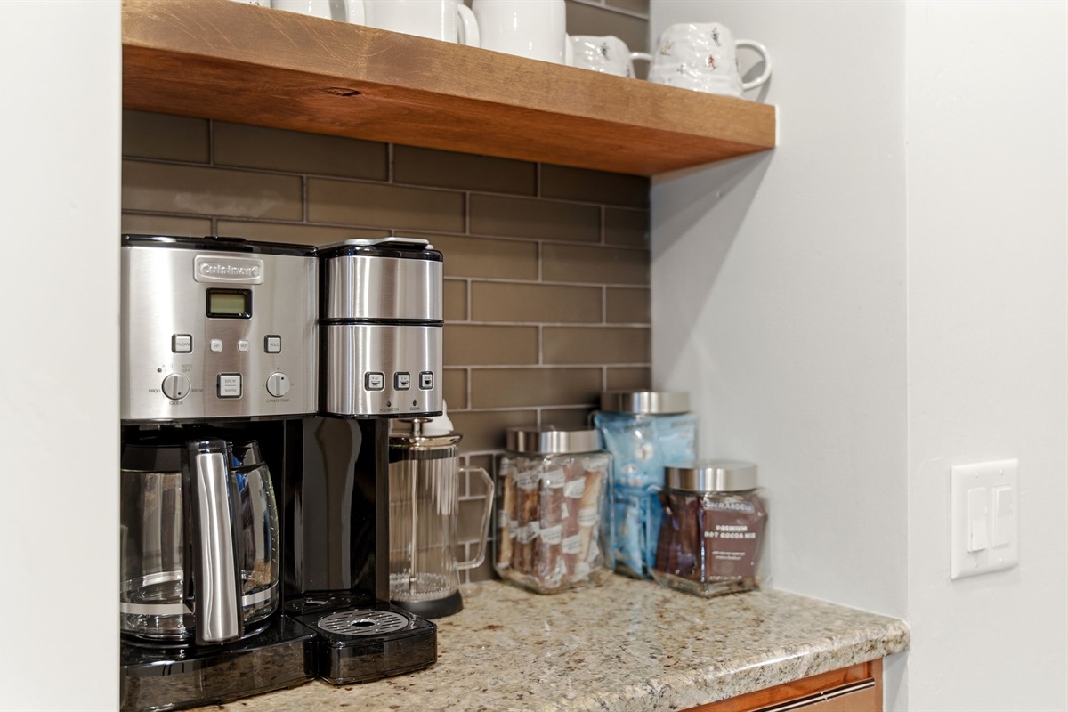 Your own private coffee bar, fully stocked and ready to fuel your day.