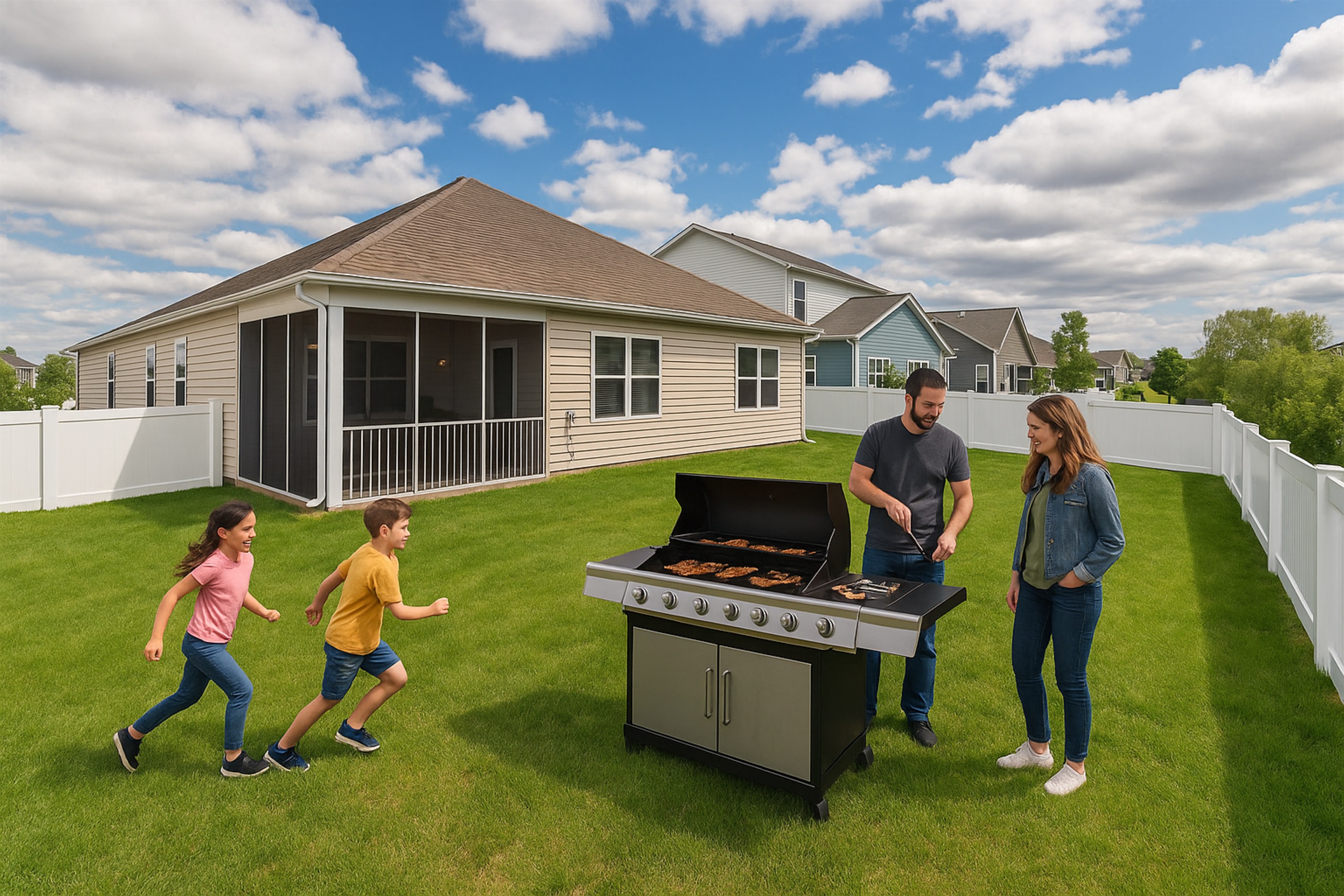 Imagine firing up the roomy seven-burner grill while the kids laugh and dash across the green lawn—an effortless setup for family cookouts, impromptu play, and making vacation memories togethe