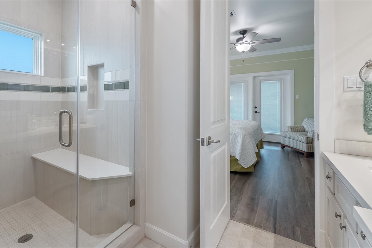 Master Bathroom #2: Walk-in shower with glass enclosure.