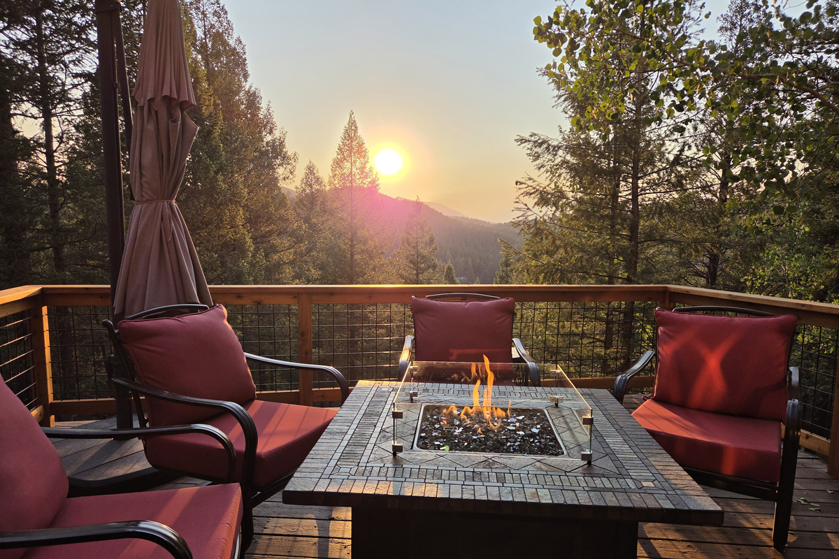 Enjoy the fire table at sunset