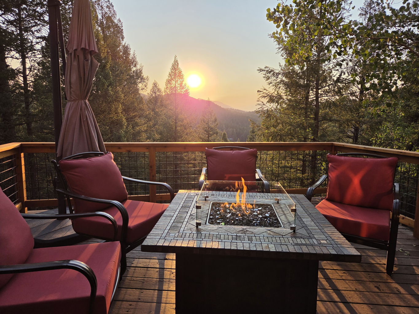 Enjoy the fire table at sunset