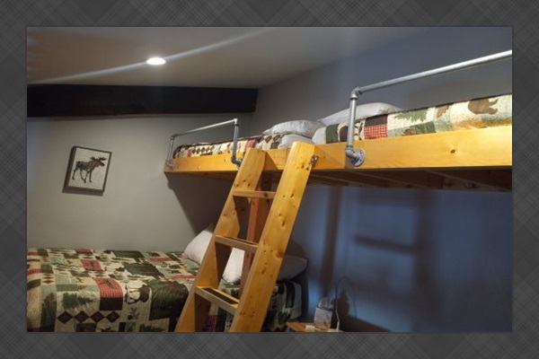 loft with full size bed and two twin beds
