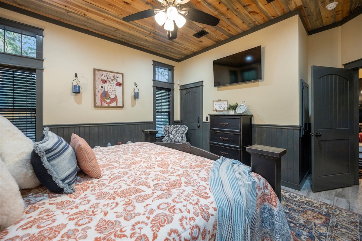 Soft linens and warm lighting create a romantic, restful haven for you and your partner.