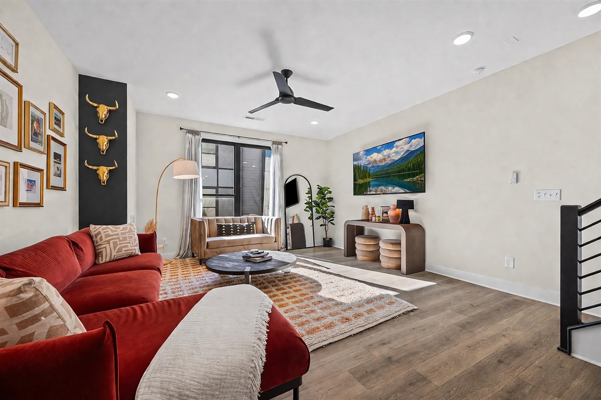 The open-concept main living space is perfect for your group to gather before heading upstairs to the 3rd & 4th floor bedrooms.