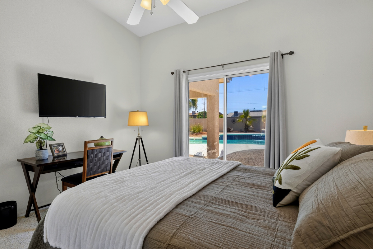 Guest Bedroom with workstation! and access to pool