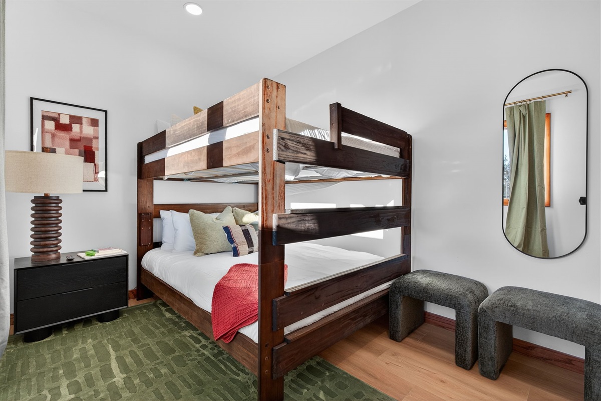 Bedroom 4 Queen over queen bunkbed- Premium linens and a warm, modern vibe. (Downstairs)