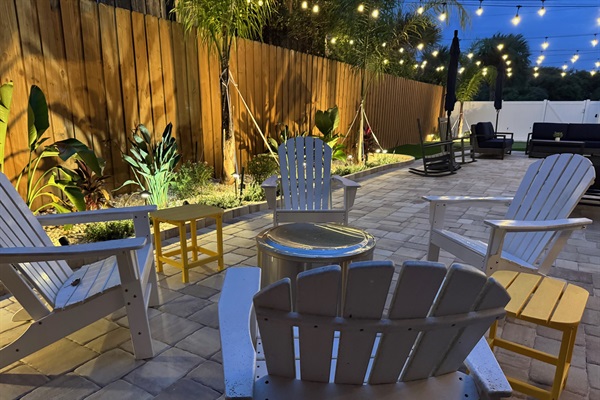 Relax by a cozy wood-burning fire pit