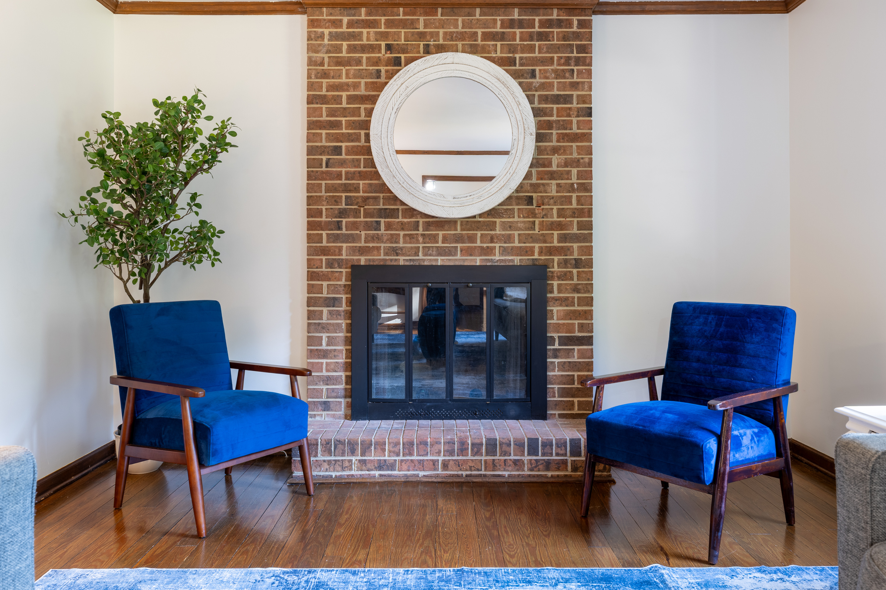 Fireplace is decorative and not operational.