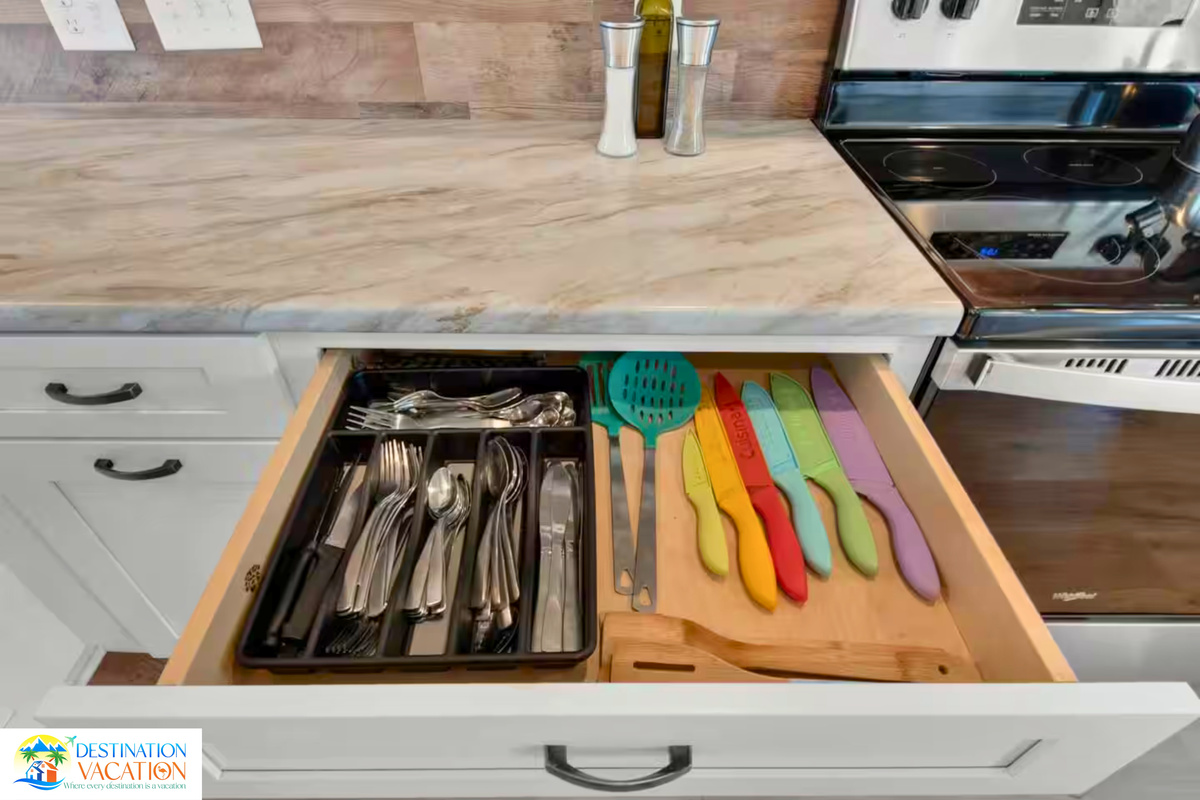 Thoughtfully stocked kitchen provides everything you need.