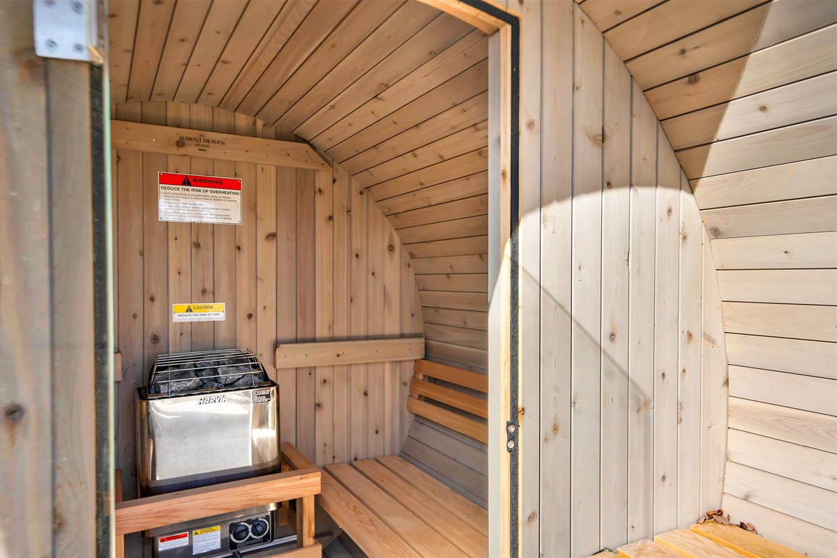 Relax and restore in your private sauna after a day in the cold