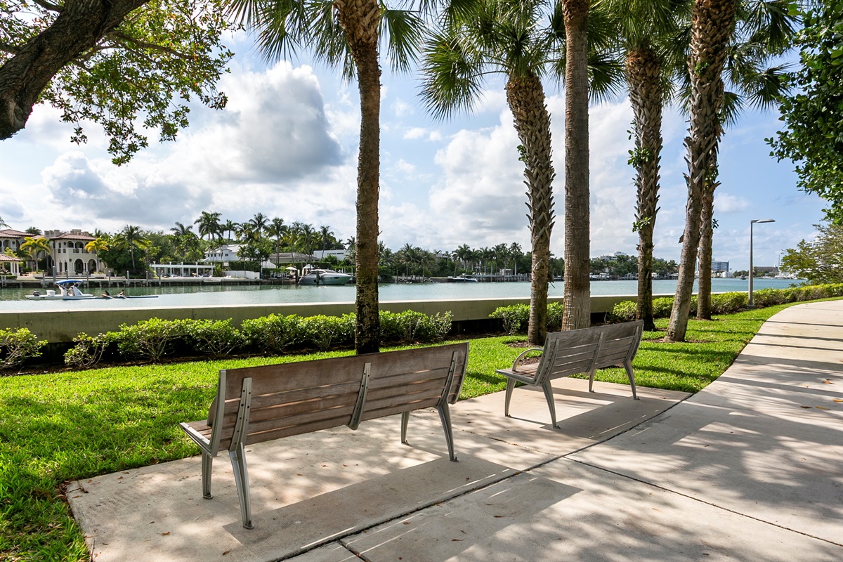 Gaze upon Indian Creek as yachts sail by and mansions line the far shore, Brittany Bay Park directly across from the building