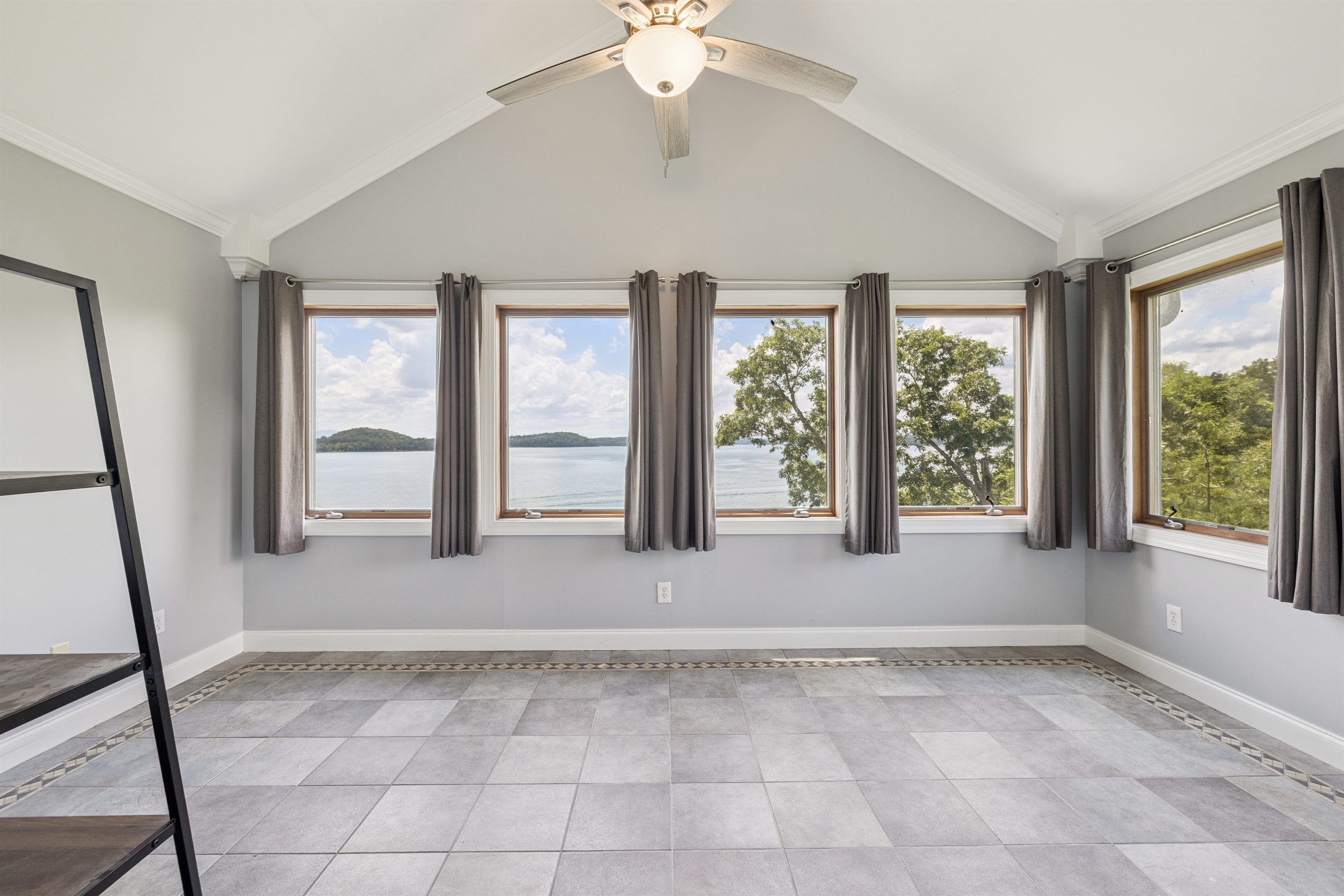 Wedding/dressing room for bridal preparation with lots of light and beautiful view of Douglas Lake