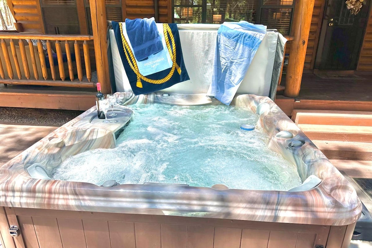 Take a dip in the private hot tub and let your cares and aches melt away!