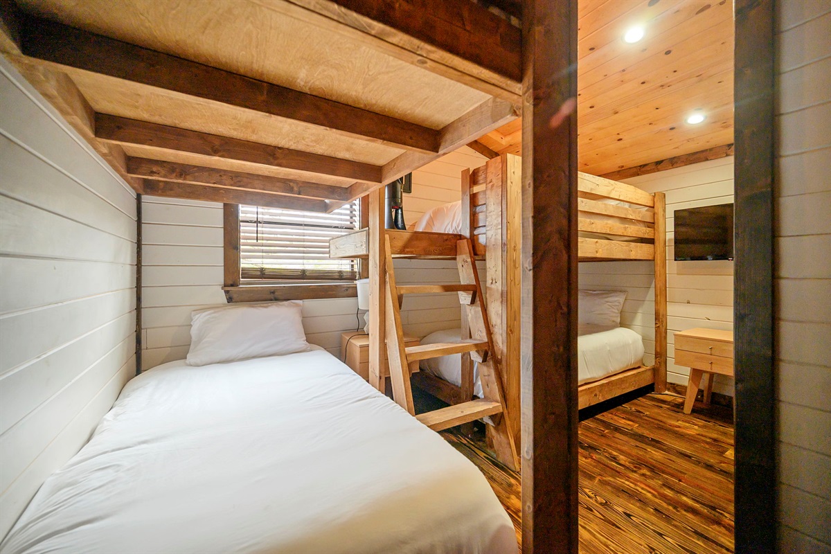 Second Level Bunk Room 4 Twins and Smart TV