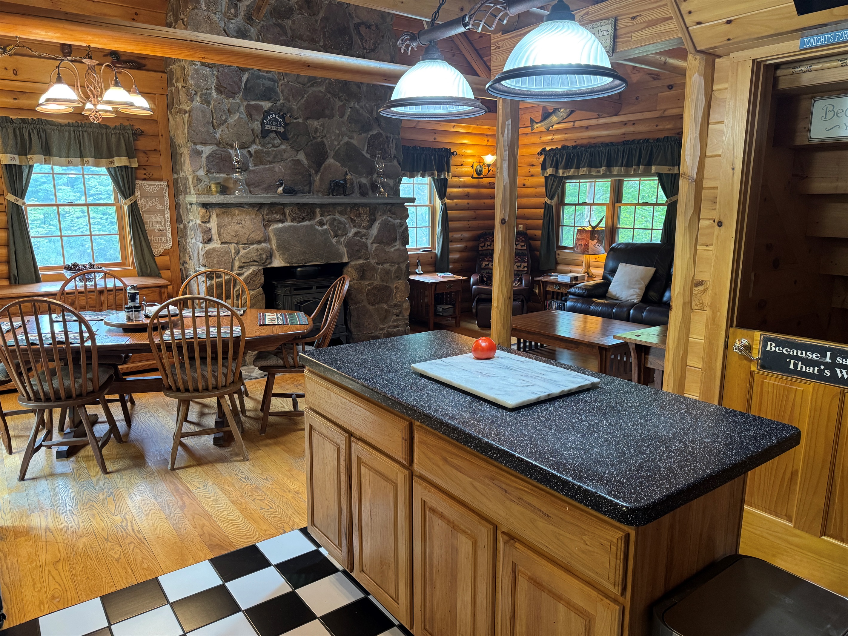 Kitchen, dining, living area